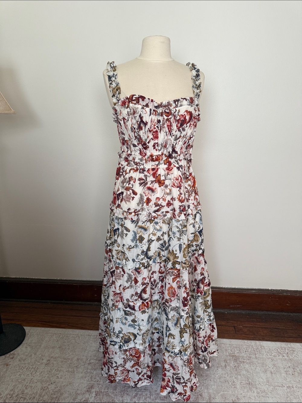Anthropologie Floral Maxi Dress in Red, Blue, and Tan